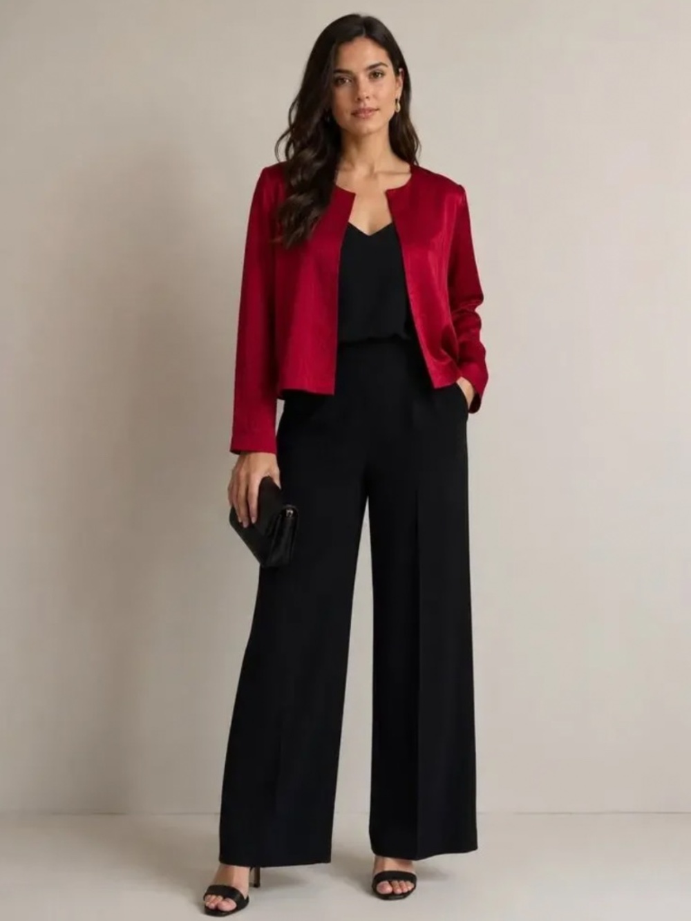NWT Eileen Fisher Crinkled Textured Satin Round Neck Jacket in Ruby Sz M